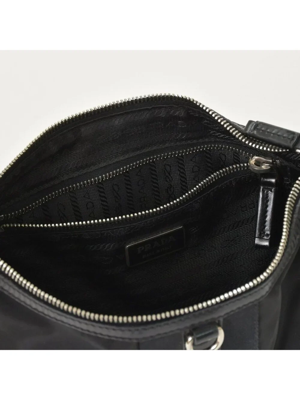 Prada Bag Triangle Logo Nylon Black Silver